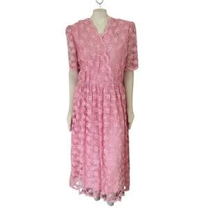 VTG 80s RHODES COLLECTIONS Formal Lace Maxi Dress in Bubblegum Pink SZ 10